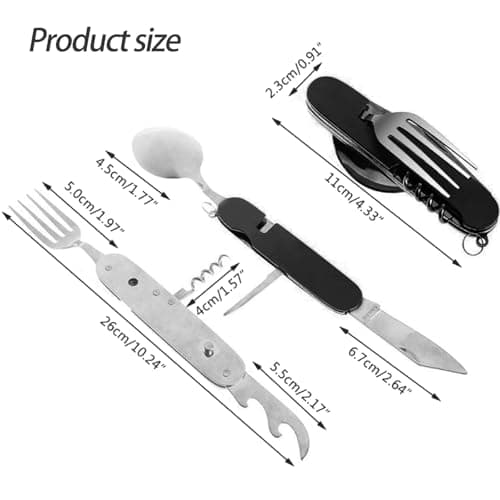 FUZVOL Folding Camping Cutlery Set Stainless Steel Portable Utensil 6 in 1 Multitool Outdoor Tableware for Travel, Hiking, Picnic (2 Pack), Black+Red — view 2
