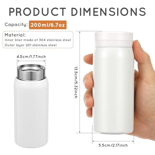 Mini Insulated Stainless Steel Water Bottle, 200ml Leak Proof Travel Tumbler for Coffee Tea Hot and Cold Beverage,Portable Pocket Flask for Adult and Kid Home School Office Camping(White) — view 2
