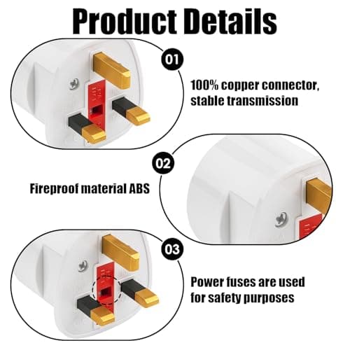 Europe to Uk Plug Adaptor 6 Pack Plug Travel Adapter 2 Pin to 3 Pin — view 3