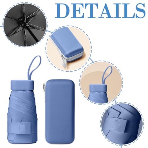 wodehahagou Mini Umbrella - Compact, Portable, UV Protection for Women - Handbag Size, Travel Umbrella with Storage Box (Blue) — view 3