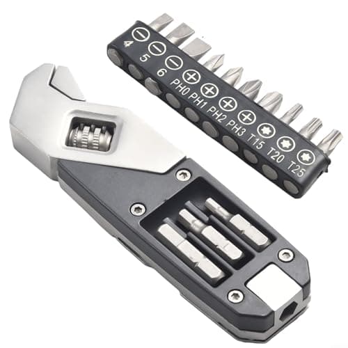 TONIXY Adjustable Foldable Stainless Steel Wrench with for TORX and Cross Screwdriver Bits, Compact Multi-Tool for Outdoor Camping, Travel and Everyday Use, Black Silver — view 4