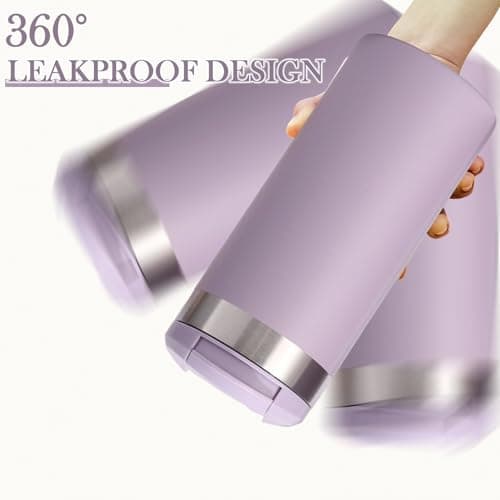 Insulated Travel Mug 350ml, Leakproof Stainless Steel Thermal Cup with Flip Lid - Keeps Hot 8 Hours/Cold 12 Hours, Vacuum Flask for Car, Office, Gym, Camping (Purple) — view 4
