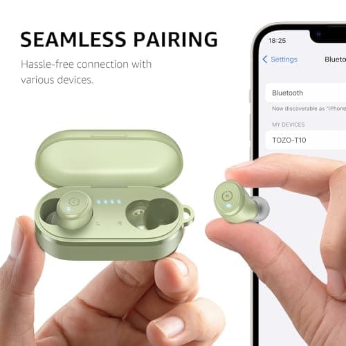 TOZO T10 2026 Bluetooth 5.3 Earbuds True Wireless Stereo Earphones Headphones IPX8 Waterproof in Ear Wireless Charging Case Built in Mic Headset Premium Sound with Deep Bass for Running Sport (Green) — view 6