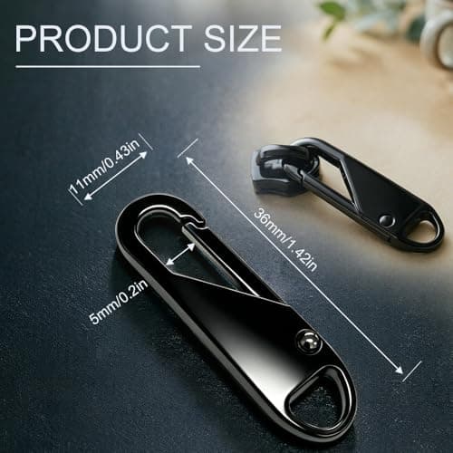 LIIMZII 2 Pcs Zipper Pulls, Metal Zip Pull Tabs Replacement, Spare Universal Zippers Tab Pullers, Removable Repair Kit for Luggage, Backpacks, Suitcases, Jackets, Purses, Handbags, DIY (Black) — view 2