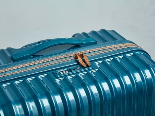 Rock Selene Medium Expandable Hard Shell Hold Suitcase in Blue - Elegant Design, 360 Swivel-Wheels, Telescopic Handle, Metallic Finish, Copper Accents & TSA Combination Lock - 66x45x31cm 3.9KG — view 4