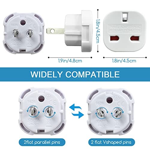 Jsdoin UK to US Plug Adaptor 3 pin to 2 Pin Flat Travel Adapter for USA, Canada, Mexico, Thailand, Refer to Description for country list US (6 Pack) — view 2