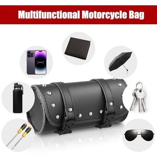 dentedeleao Motorbike Saddle Bags - Universal Tail Bag for Most Motorcycles, Pu Leather, Black — view 4