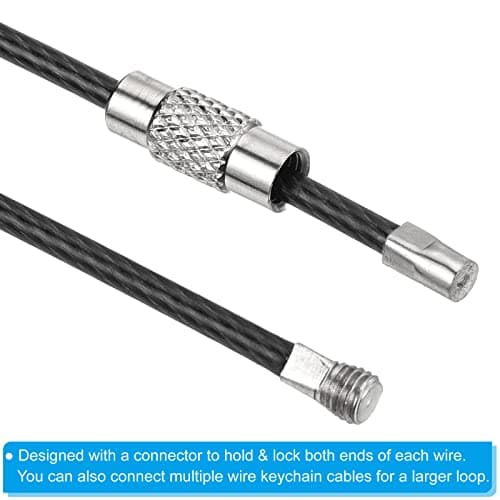 PATIKIL 3.5 Inch Length Wire Keychain Cable, 5 Pack Stainless Steel Key Ring Loop, Black — view 5