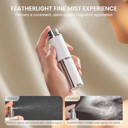 Cryslora Perfume Atomiser, Rotary Press Leather Refillable Perfume Bottle, High-end Portable Dispenser Bottle for Gift or Traveling, 8 ml (White) — view 3