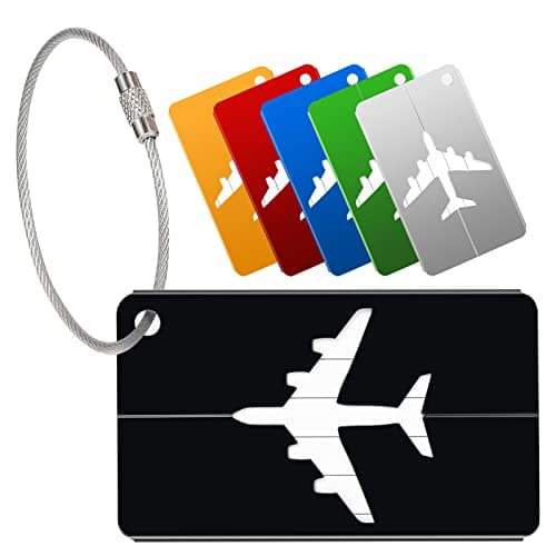 Yizhet Luggage Tags for Suitcases, 6 Pack Suitcase Tags Aluminium Alloy Luggage Labels with Steel Loop for Travel Baggage Identity ID Labels (Multicolor)