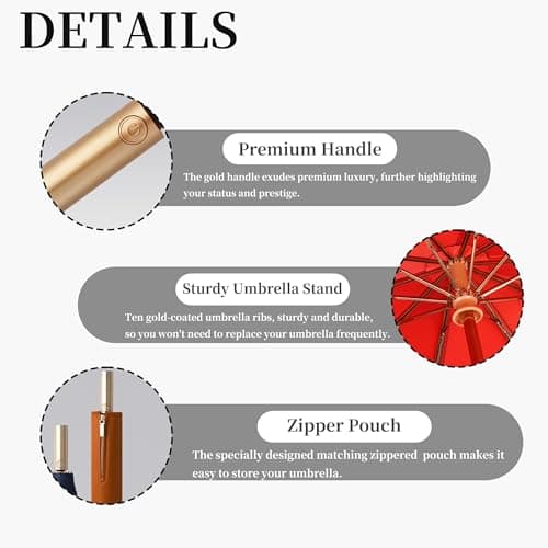 erised's bifrost Large Business Travel Folding Golf Umbrella,Auto Open/Close,Luxurious Gold Handle,Zipper Sleeve,Rain/Sun,Portable,Compact,UV Protection,UPF50+, 10 Ribs, Women/Men,Backpack/Car — view 3
