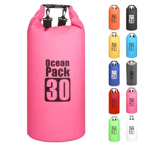 Morainjay 30L Rose Red Dry Bags, Waterproof, Large/Small Capacity 2L-30L, Adjustable Shoulder Strap for Outdoor Activities