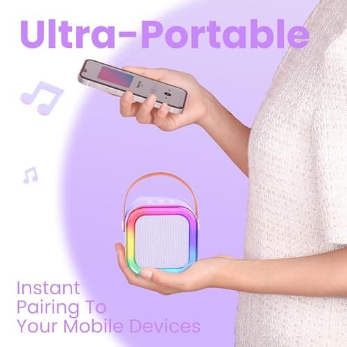 Karaoke Machine for Kids Adults, Karaoke Toys Gifts for Girls Boys, Portable Bluetooth Speaker with Wireless Microphone, Birthday Gifts for Girls Boys Ages 4, 5, 6, 7, 8, 9, 10, 12+ Years Old(Purple) — view 4