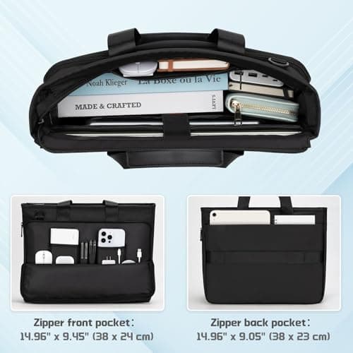 RAINYEAR Expandable Laptop Briefcase Fits 15.6 Inch Laptop Water-Repellent Messenger Shoulder Bag for Men Women, Large Capacity Tear-Resistant Travel Business Office Work Handbag, Black — view 5