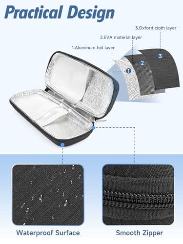 Medication Cooler Travel Case - Monjaro Travel Case with 2 Ice Packs, Medicine Cool Bag for Diabetic Supplies, Keep Medicine Cool While Traveling (Black) — view 5