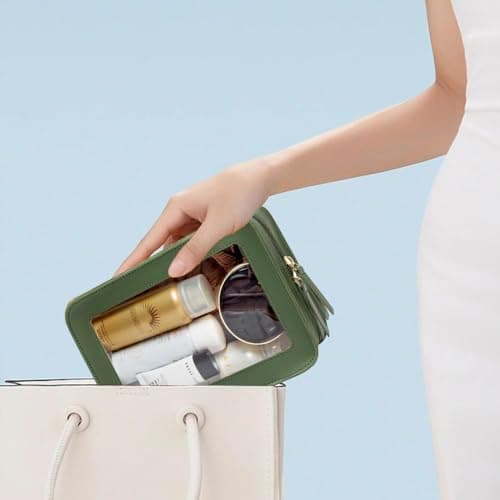 Clear Makeup Bag Small, TSA Approved Portable Toiletry Bag with Zipper Cosmetic Travel Bag Makeup Organizer Case Mini Makeup Pouch for Purse Car Organizer Bag for Women Men, Green, Clear Tsa Makeup — view 3