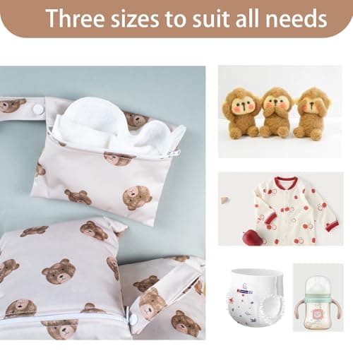 KASESSS 3 Pcs Bear Pattern Nappy Bags, Waterproof Wet Dry Bags, Travel Laundry Bag, Wet Bag for Swimming, Reusable Organiser Nappy Pouch for Baby Items for Travel, Beach, Camping, Swimming, Gym — view 4