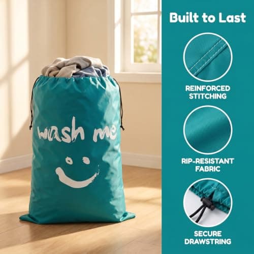 Kemay 1Pack Large Travel Laundry Bags, 24" x 36" Heavy Duty Dirty Clothes Bags with Drawstring, Machine Washable Reusable Laundry Hamper Liner for Home, Travel, Camping, University Dorm — view 5