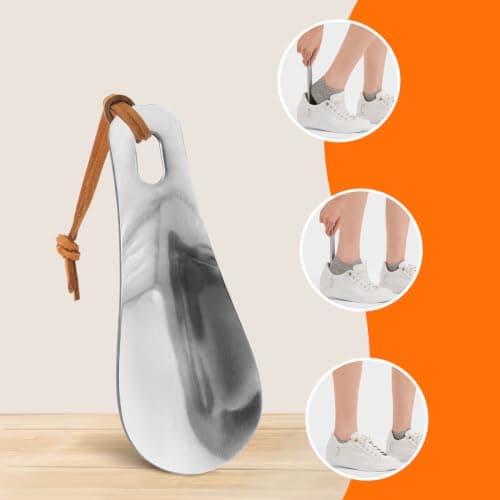 2 PCS Stainless Metal Shoe Horn Small 10cm with Brown Rope for Travel — view 3