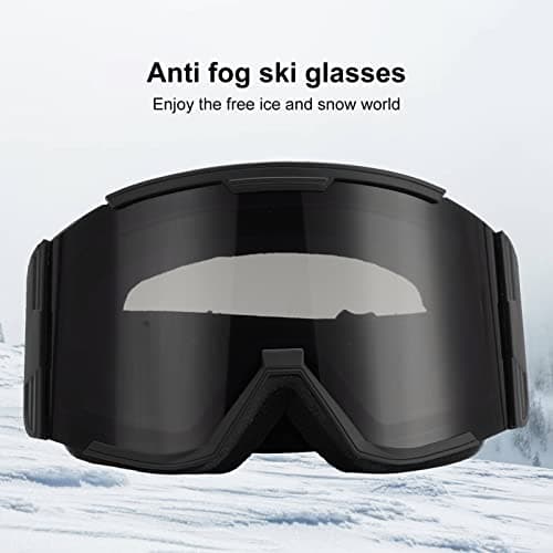 HERCHR Outdoor Ski Goggles, Double Layer Anti Fog Large Field Cylindrical Snow Goggles Windproof Climbing Glasses for Adult Snow Sports(Black-Gray) — view 2