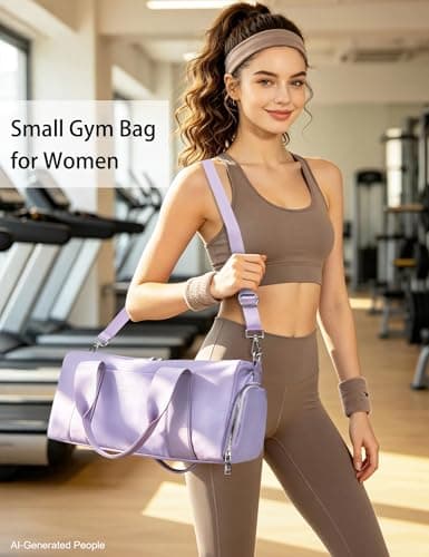 Small Gym Bag for Girls Kids,Sport Duffle Bag for Women Fitness Workout, Travel, Dance, Ballet, Swim with Shoes Compartment & Waterproof Pocket,Easy Carrying Pu Leather Handle (Purple,16"-Small) — view 5