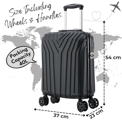 DK Luggage Carry-on 20” Cabin EasyJet, BA, Jet 2 Hard Shell Hand Luggage Approved Suitcase 4 Wheel Spinner Luggage ABS101 Black — view 2