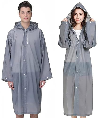 GUKOY Rain Ponchos Raincoats for Adults, 100% Waterproof Reusable [2 Pack] Rain Cape Emergency for Women Men with Hood and Drawstring Gray
