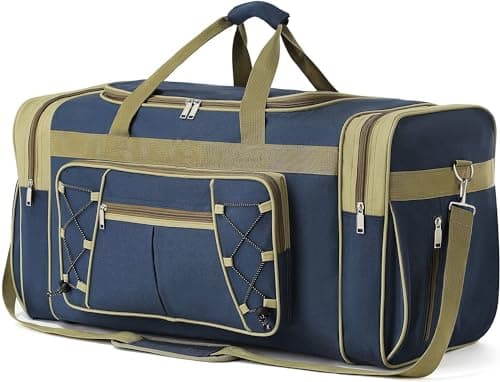 Travel Duffle Bags for Men Weekender Over Night Carry On Bag Lightweight Extra Large Oxford Duffel Gym Sturdy Luggage Water-Proof for Men & Women 26" XL (Blue Gold)