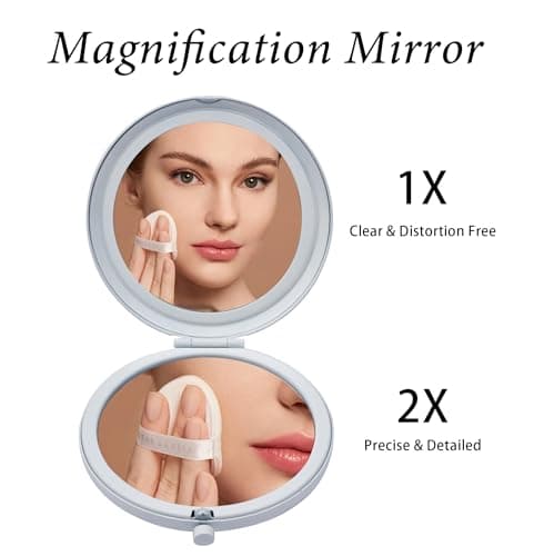 QUSTGO Compact Mirror, Pocket Travel Makeup Mirror for Purse, Metal Round Shell, 2-Sided 1X/2X Magnifying, Portable, Folding, Handheld, White, 4 Pack — view 3
