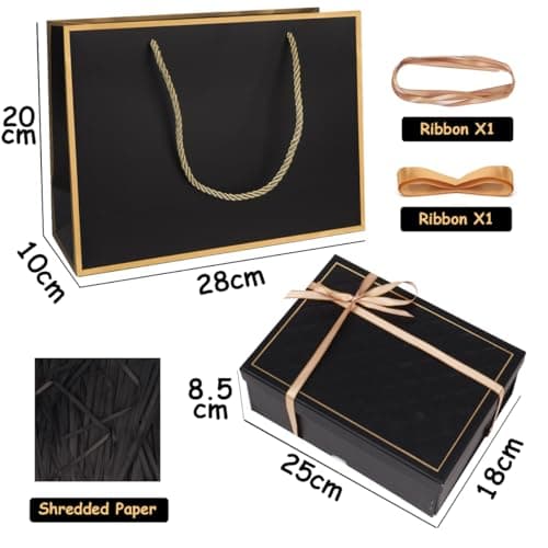 Gift Box Set for Presents, Large Textured Paper Box with Ribbon Gift Bag & Lids, Greeting Card Shredded Paper for Valentine’s Day Mother’s Day Birthday Anniversaries Bridal Party(Black) — view 2