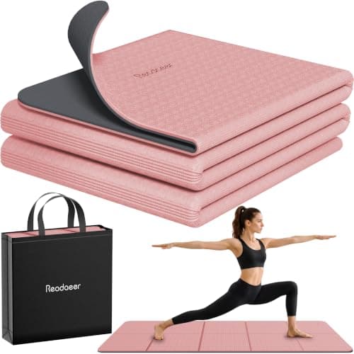 Foldable Yoga Mat for Travel, Non-Slip Exercise Pilates Fitness Mat, Pink