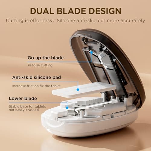 Pill Cutter Splitter for Small and Tiny Pills, 1/2 1/4 Pill Splitter for Small Pills,Vitamins, Tablets in Half or Quarters, Accurate and Easy Cutting, Stainless Steel Blade, Back Storage (Black+White) — view 4