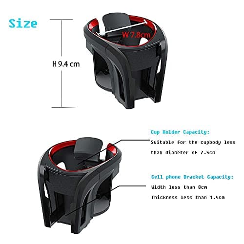 Tawveml UMISKY Car Cup Holder Mount, 2 in 1 Adjustable Smart Phone Mount Bracket Stand Cradle Car Air Vent Cup Holder for Hot Drinks Compatible with Most Vehicles (Red&Black) — view 3