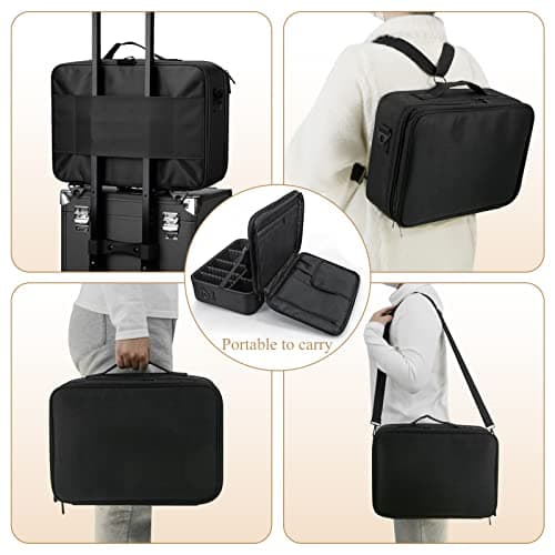 Makeup Organiser Bag Make up Case: Large Travel Cosmetic Case Organiser Professional Portable Makeup Storage Bag for Toiletry Make Up Artist Tool Brush Vanity Beauty Box with Adjustable Dividers — view 4