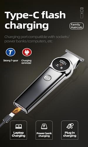 Professional Hair Clippers for Men – Cordless Hair Trimmer & Beard Shaver with LCD Display, Ceramic Titanium Blades, Long-Lasting Battery – Barber-Grade Grooming Kit — view 3
