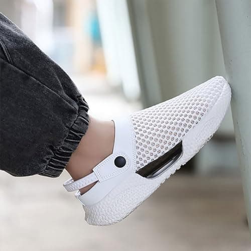 Mens Closed Toe Sandals Wide Fit Sliders Mesh Hollow Breathable Shoes Back Strap Platform ArchSupport Orthopedic Lightweight Casual Walking Hiking Beach Slipper (White, 7.5) — view 4