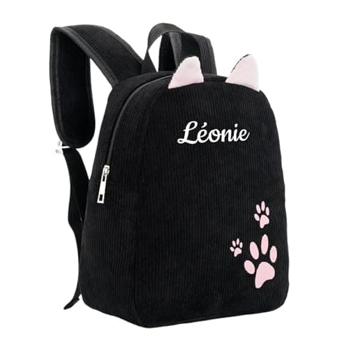 Personalised Backpack Kids Personalised Gifts with Name Embroidery Cat Ears Paw Print Lightweight Rucksack Bag Travel School Bag for Holiday,students, Camping & Back To School （Black, One Size