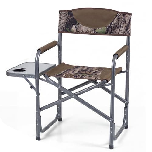 TANGZON Folding Camping Chair, Portable Comfy Directors Chair with Side Table & Cup Holder, Heavy Duty Oversized Seat for Garden Fishing Beach Picnic (Camouflage, 82 x 46 x 88 cm, no Storage Pocket)