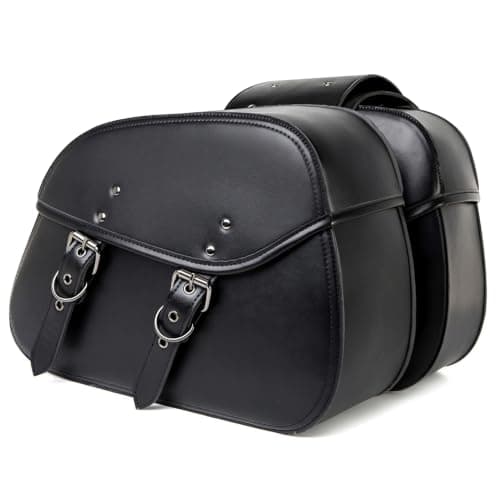 Faroby 1 Pair Motorcycle Saddlebags, Symmetric Side-Mount Leather Motorcycle Luggage Bags with Metal Buckles, Black, Saddle Bags