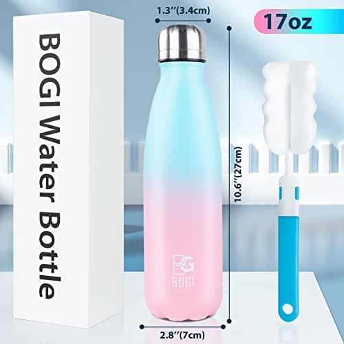 BOGI 2 Pack Insulated Stainless Steel Water Bottle - Leakproof, Keeps Drink Hot & Cold - Sport Bottle for Girls & Boys with Cleaning Brush — view 2