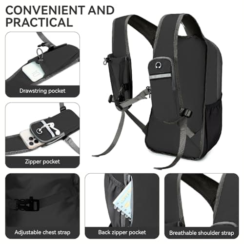 UtiaMiaoGonGo 15L Small Hiking Backpack for Men Women Lightweight Packable Backpack Foldable Casual Daypack for Camping Travel Outdoor, Black — view 2