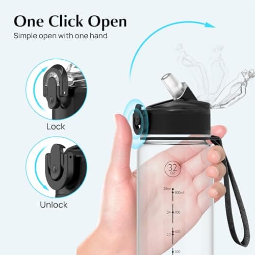 EYQ 1L Water Bottle, 1 Litre Water Bottle with Straw, 32oz Leak-Proof Motivational Sports Drinks Bottle with Time Marker, Tritan BPA-Free, Drinking Waterbottles for Gym Outdoor Sports — view 4