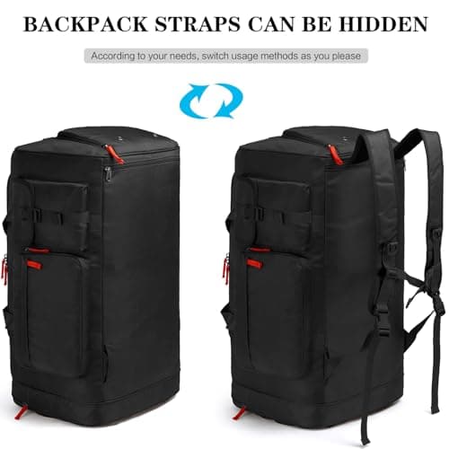 Lyweem Large Duffle Bag Backpack for Travel, 70L Heavy Duty Gym Duffel Bag for Men Women with Shoes Compartment, Sports Holdall Backpack for Weekend Overnight Traveling, Black — view 3