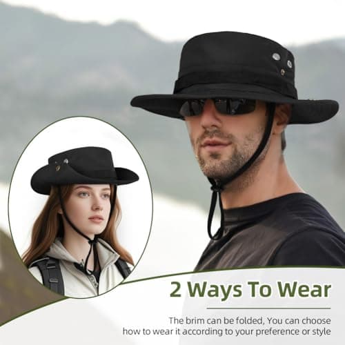 DiULi Sun Hats Convertible Safari Hat with Foldable Brim, Black — view 5