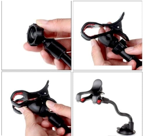 Flexible Car Phone Mount, Universal Dashboard Holder with Gooseneck Arm, Black and Red, Adjustable Clamp for Mobile Devices — view 5