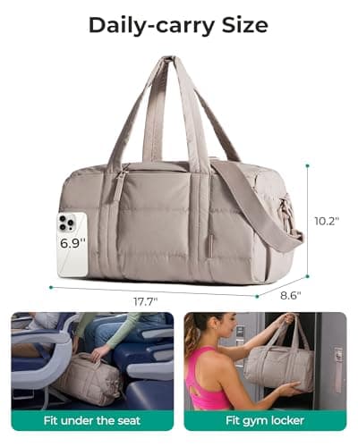 bagsmart Gym Bag for Women Puffy Yoga Mat Travel Weekender Duffle Bag, Pink — view 5