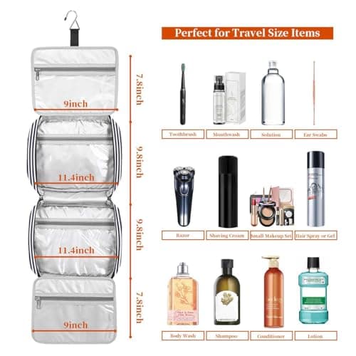 Hanging Travel Toiletry Bag, Large Capacity Wash Bag Waterproof Cosmetic Bag Makeup Organizer with 4 Compartments & 1 Sturdy Hook for Women/Men — view 4