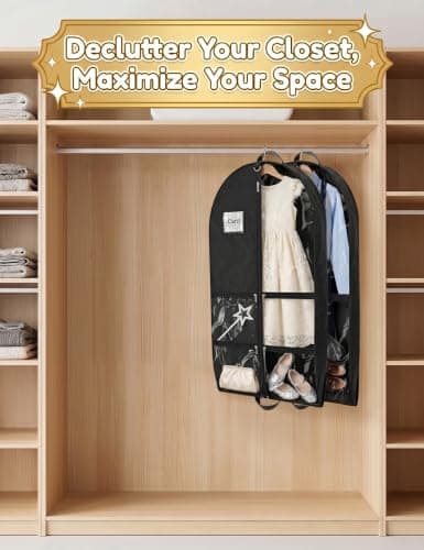 2PCS Costume Garment Bags for Dancers, Garment Bags with 5 Large Capacity Pocket, Foldable Clothes Covers for Suits, Travel & Sports Jersey, Cheer Uniform — view 6