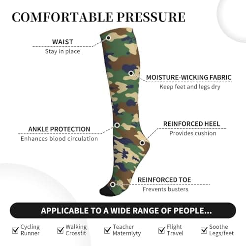Army Green Camo Compression Socks 15-20mmhg - Supports Legs, Improves Circulation, for Running, Walking, Working, 1 Black, One Size — view 6