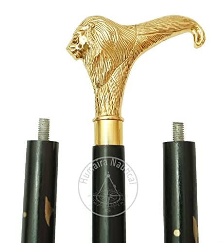 Samara Nautical Solid Brass Lion Head Handle Wooden Walking Stick Cane Vintage Designer Handmade — view 2